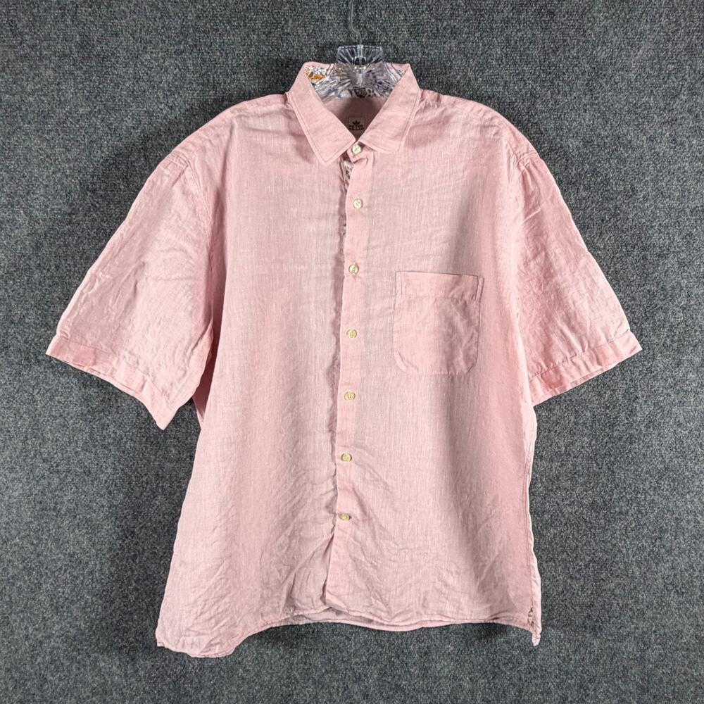 Peter Millar 100% Linen Short Sleeve Shirt Men's L Solid Pink Button Up